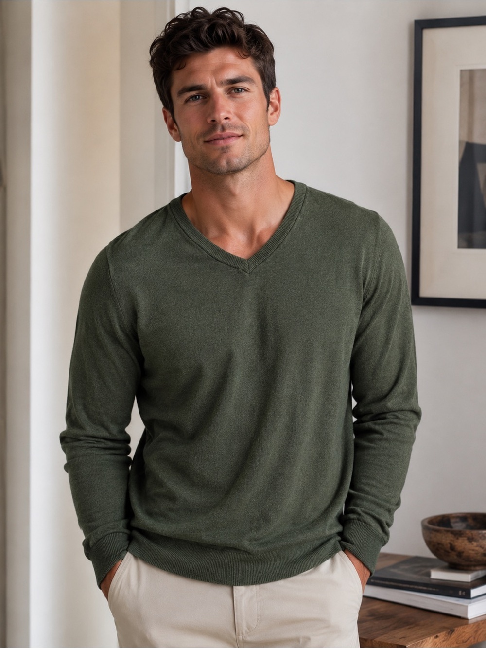 Merona Dark Olive Knit V-Neck Pullover